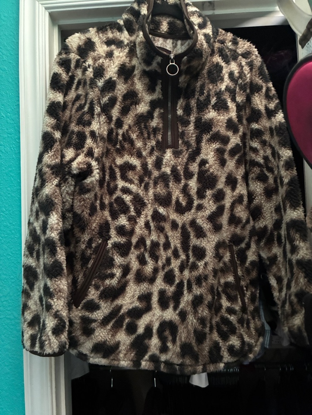 Leopard Print Fleece Pullover Jacket - Women's